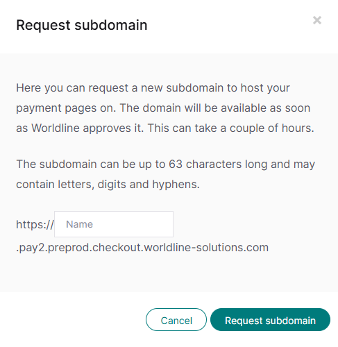 Request subdomain on hosted payment pages pop up